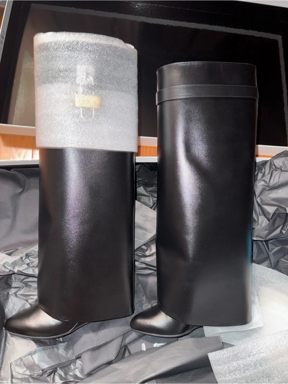 Givenchy Tall Black Leather Boots with Signature Padlock